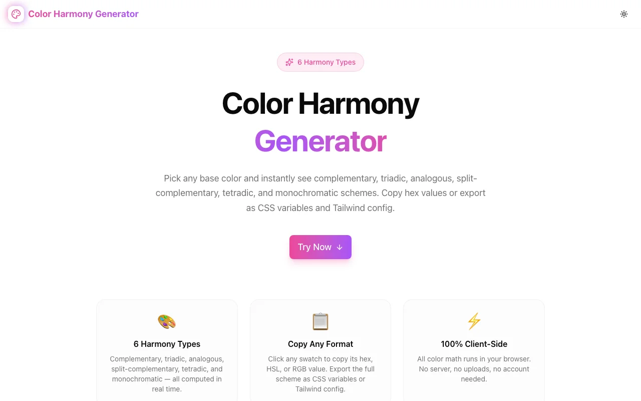 Color Harmony Generator — Free Online Color Scheme Tool for Designers and Developers