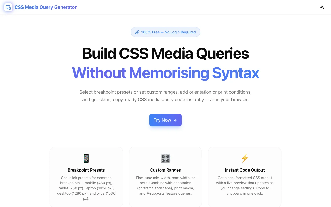 CSS Media Query Generator screenshot