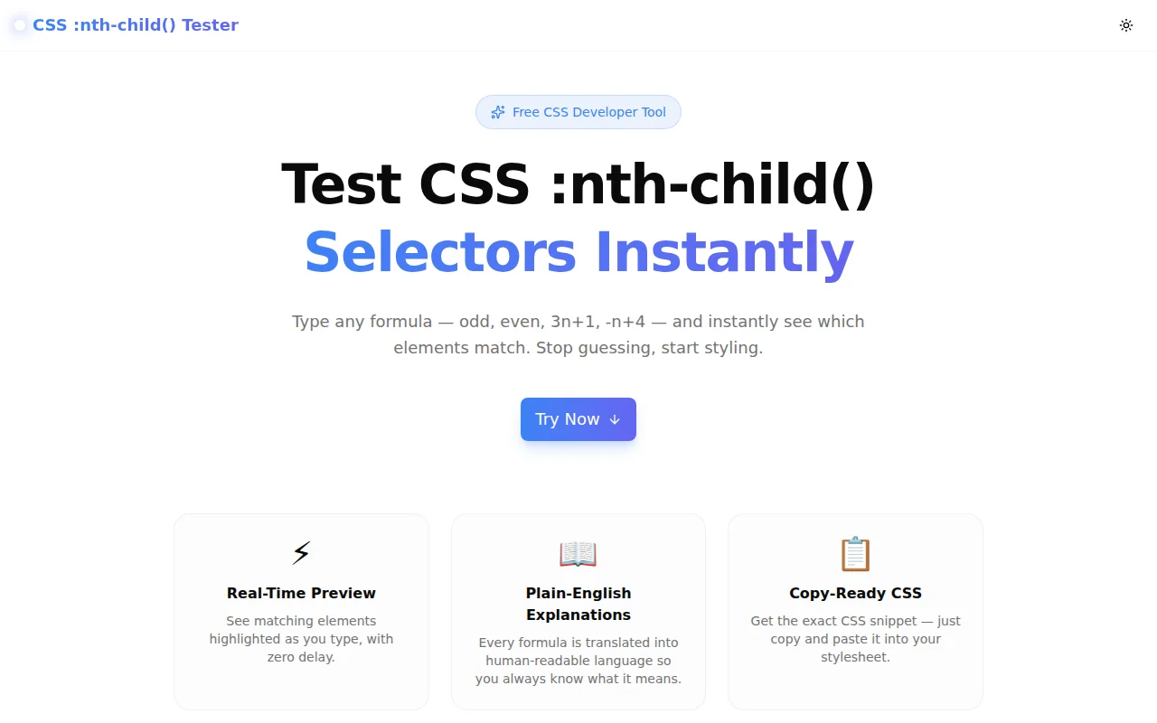 CSS :nth-child() Tester screenshot