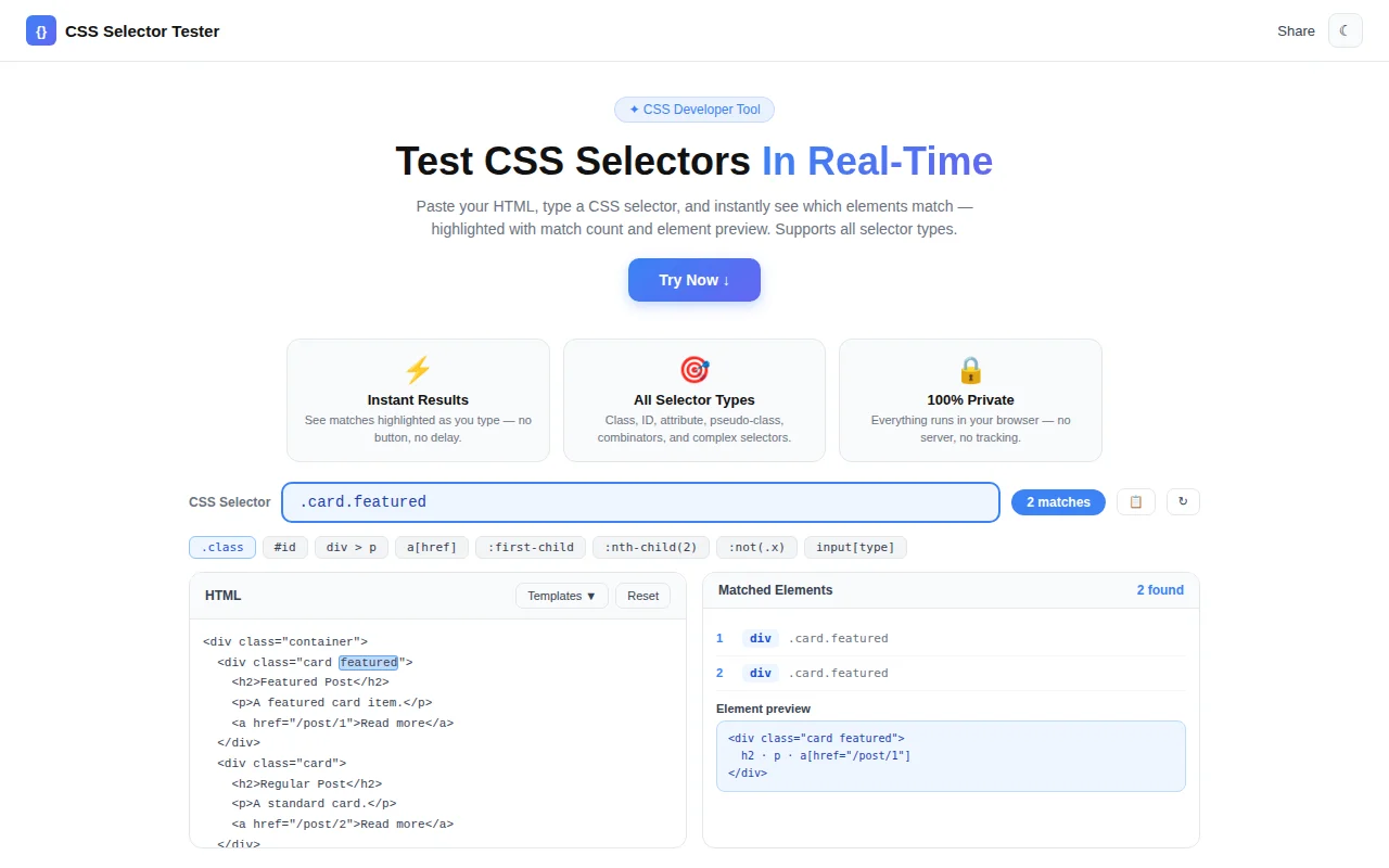 CSS Selector Tester screenshot