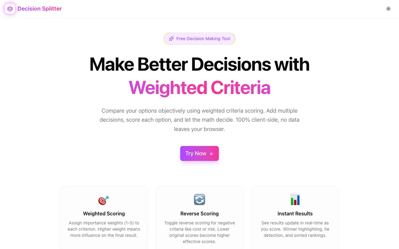 Introducing Decision Splitter: Make Better Decisions with Weighted Criteria