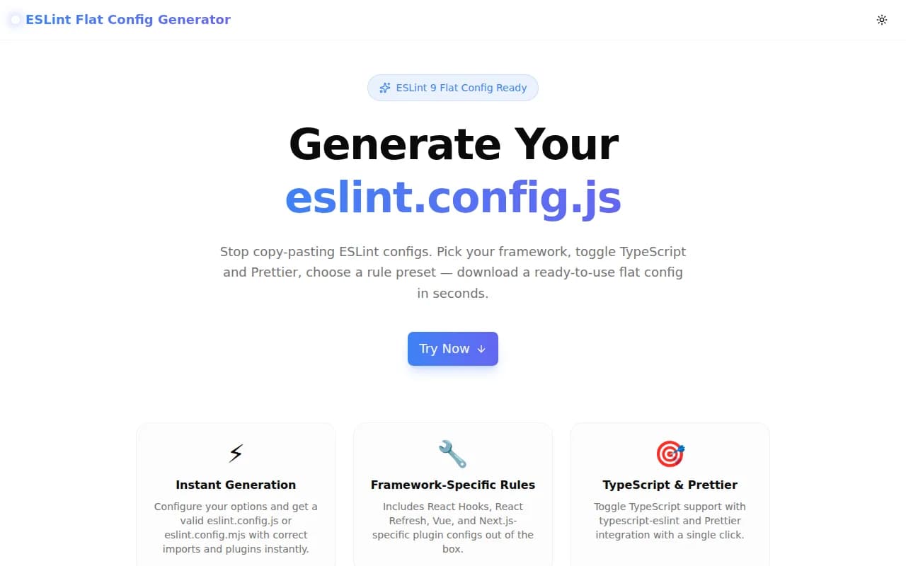 ESLint Flat Config Generator screenshot