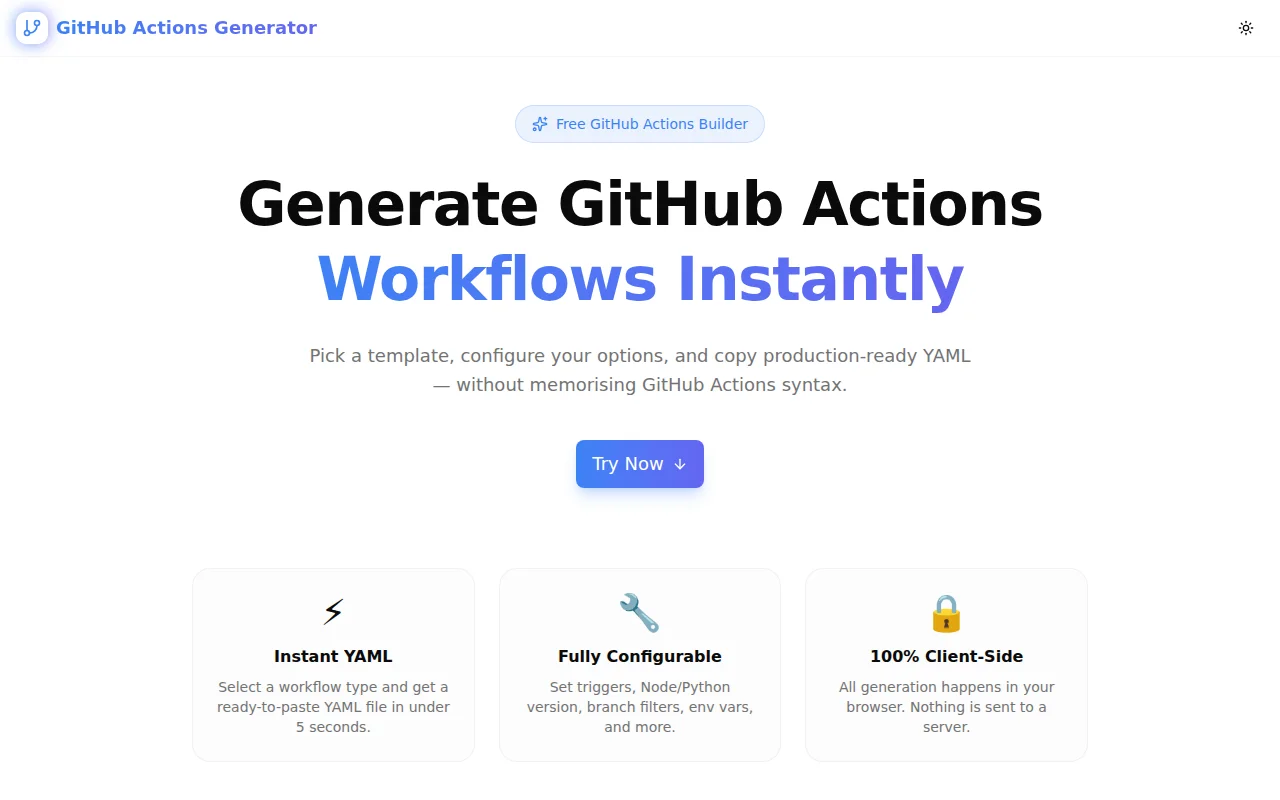 GitHub Actions Generator screenshot