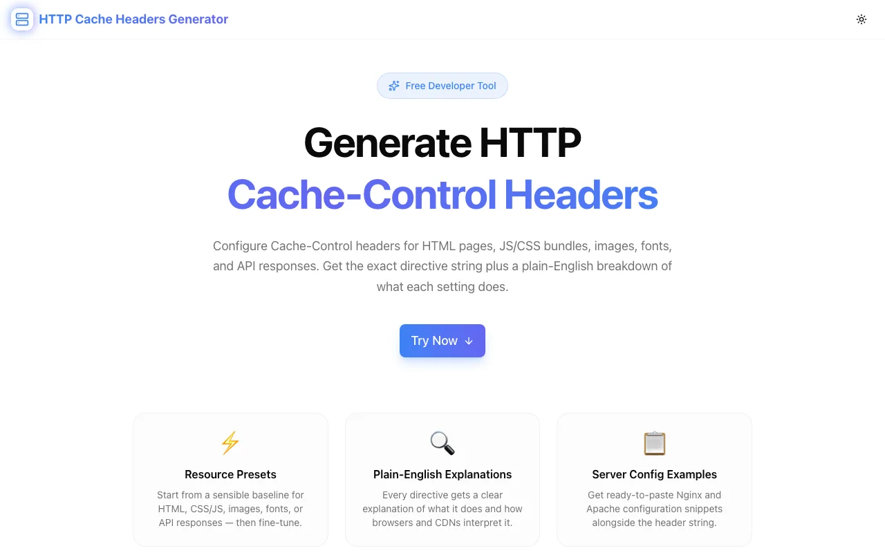 HTTP Cache Headers Generator screenshot