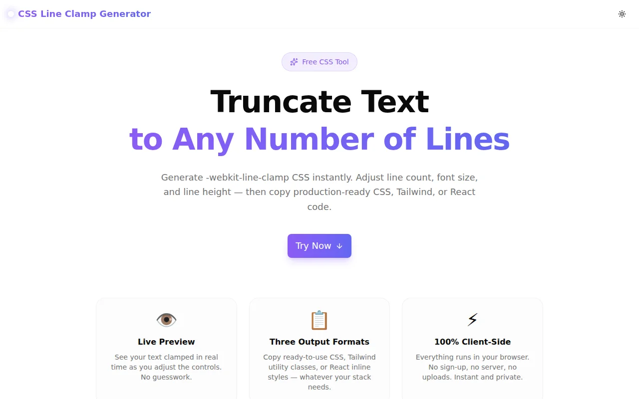 CSS Line Clamp Generator screenshot