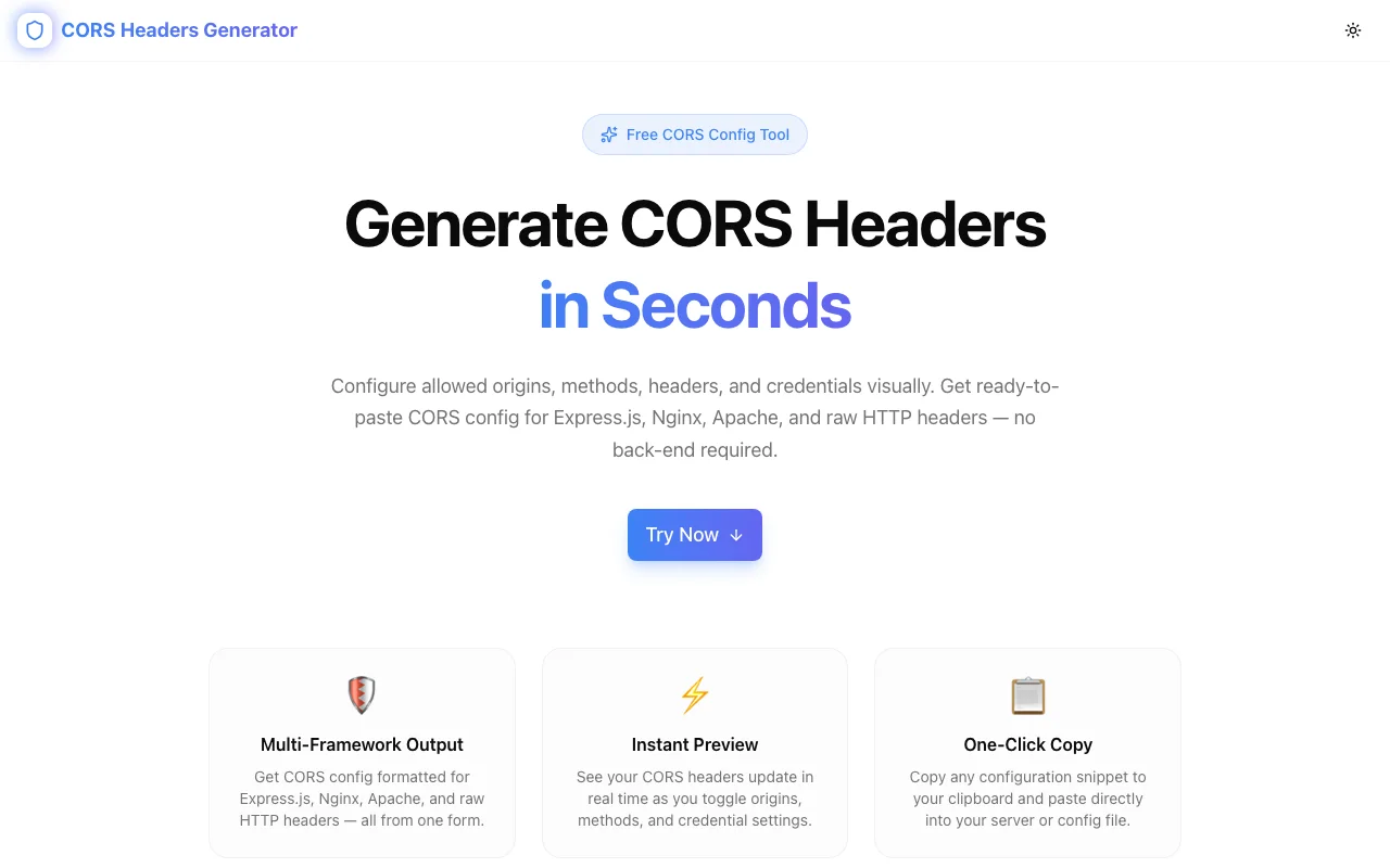 CORS Headers Generator screenshot