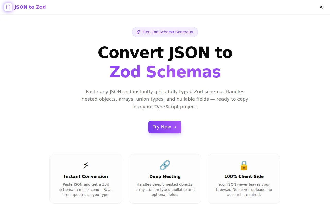 JSON to Zod Schema Generator screenshot