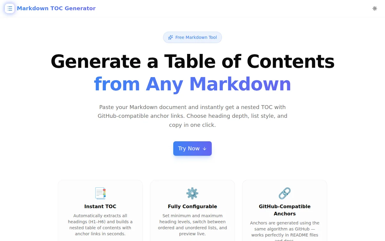 Markdown TOC Generator screenshot