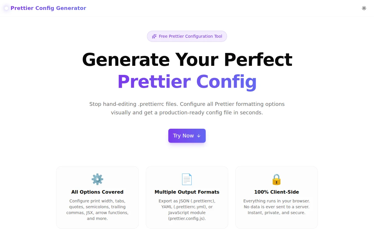 Prettier Config Generator screenshot