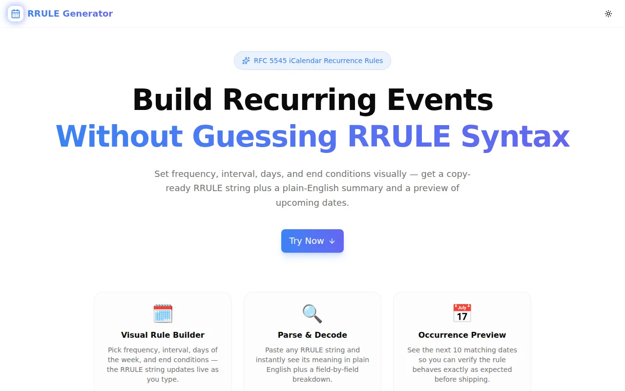 RRULE Generator screenshot